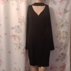 EUC women's "Questions" long sleeve ribbed wrap dress